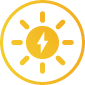 Yellow sun with white electricity bolt