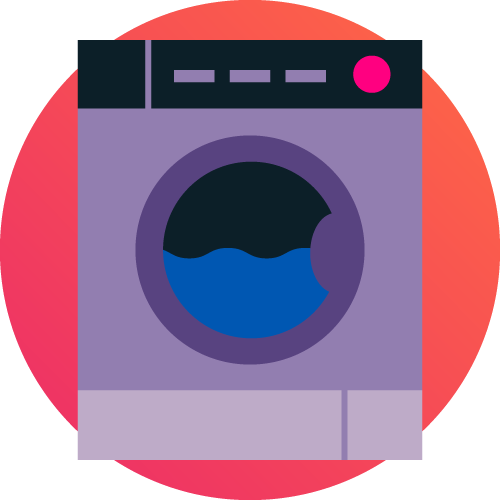 Purple washing machine on pink circular background