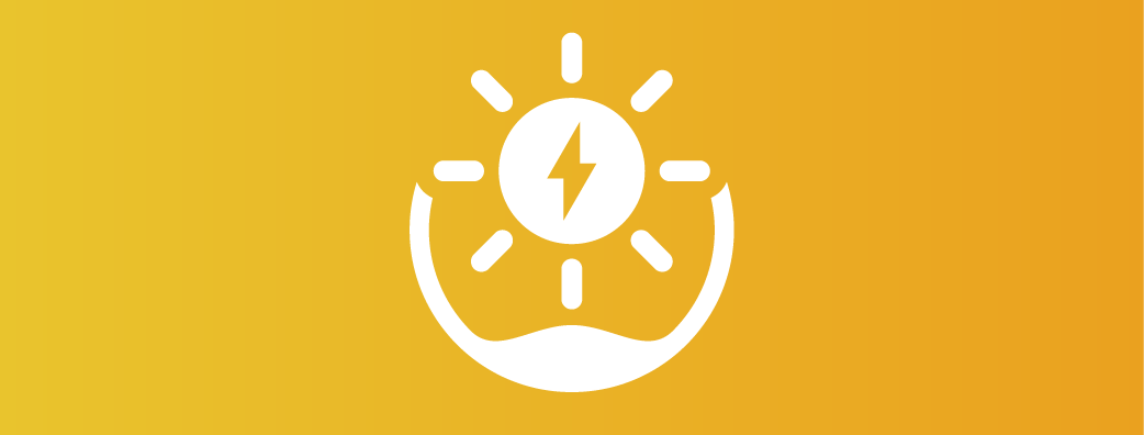 White sun with lightning bolt on the inside on a yellow background