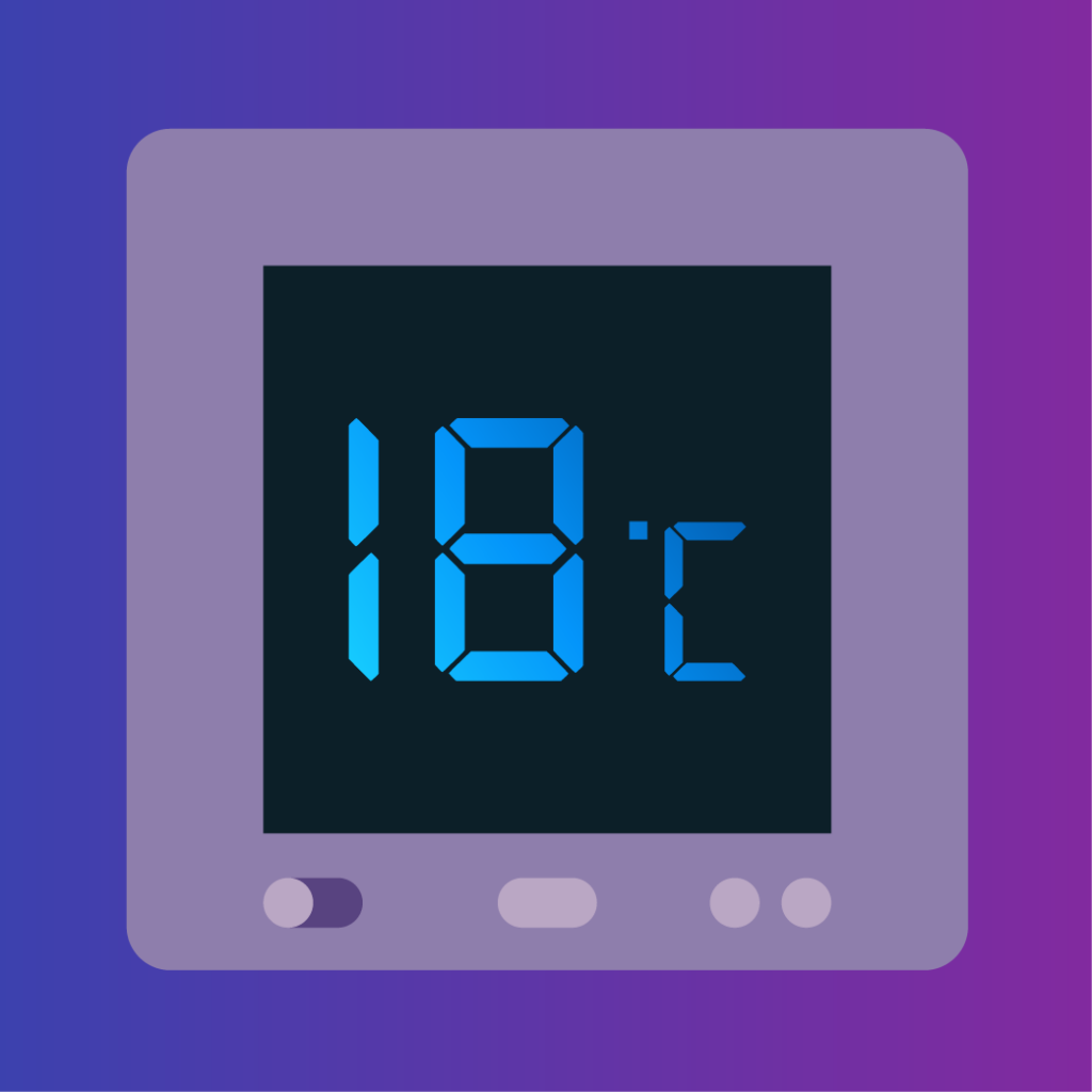 Purple thermostat set to 18 degrees Celsius