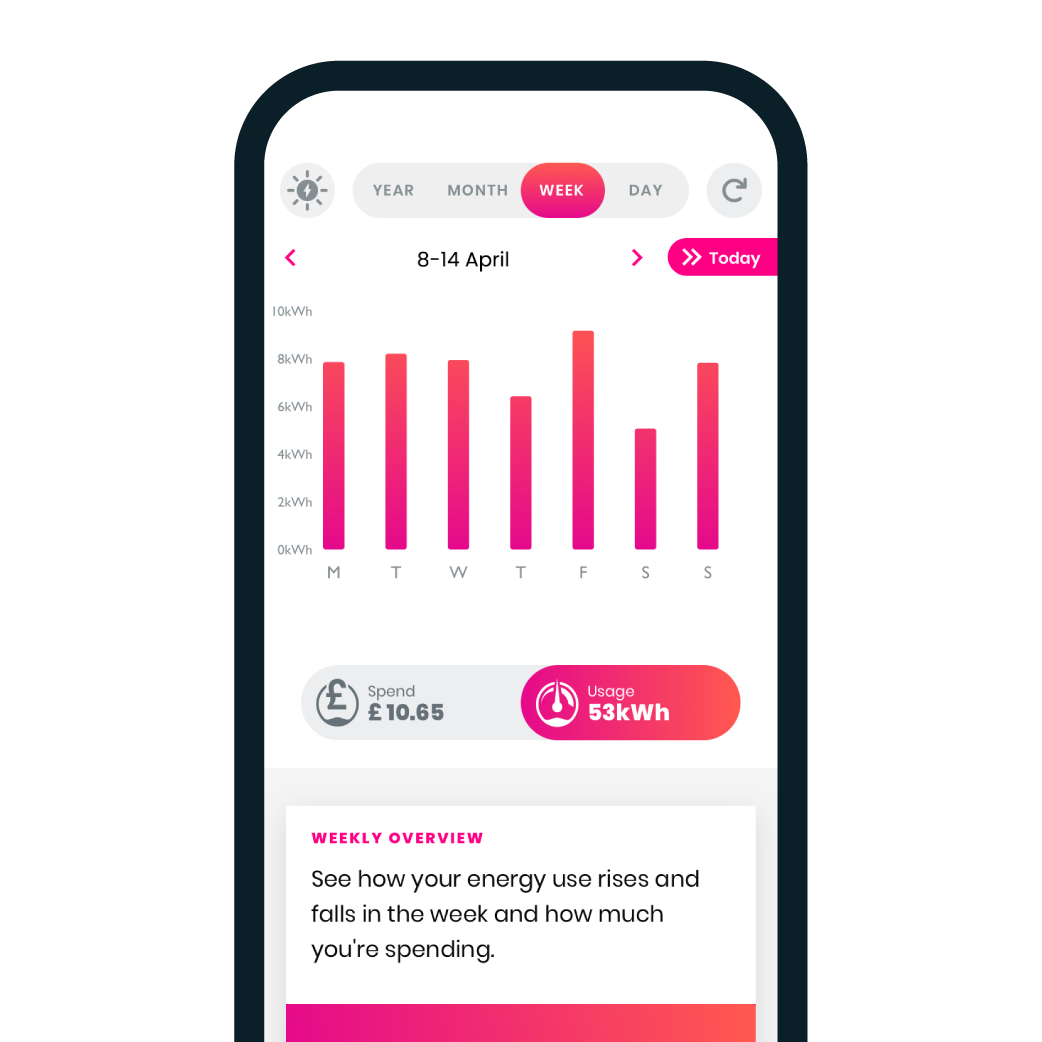 Loop App weekly lectricity use pink bar graph