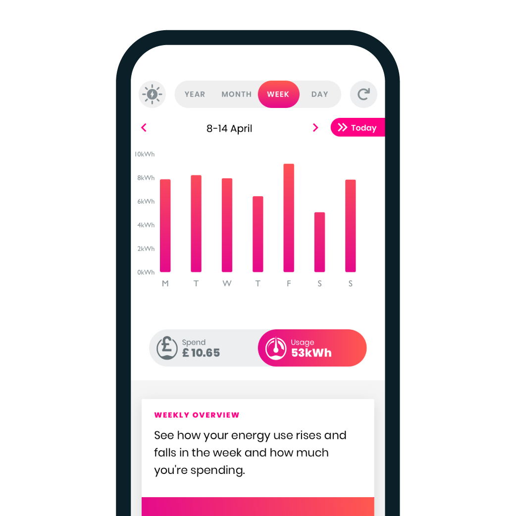 Loop App weekly lectricity use pink bar graph