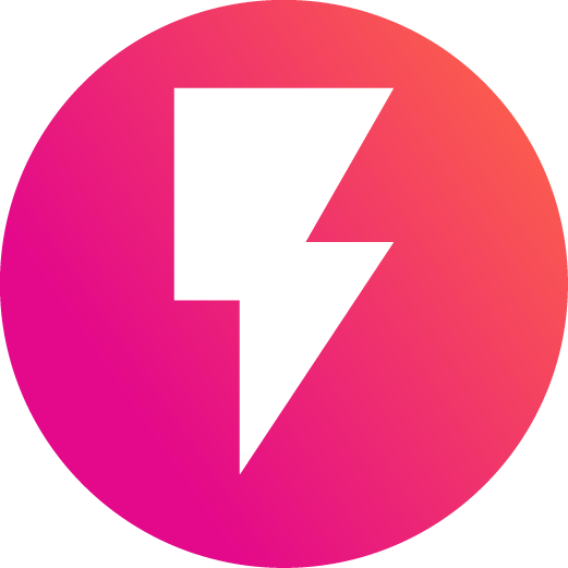 White lighting bolt on a pink circular background