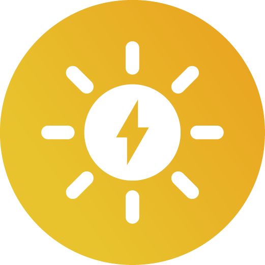 White sun with a yellow lightning bolt in the middle on a circular yellow background
