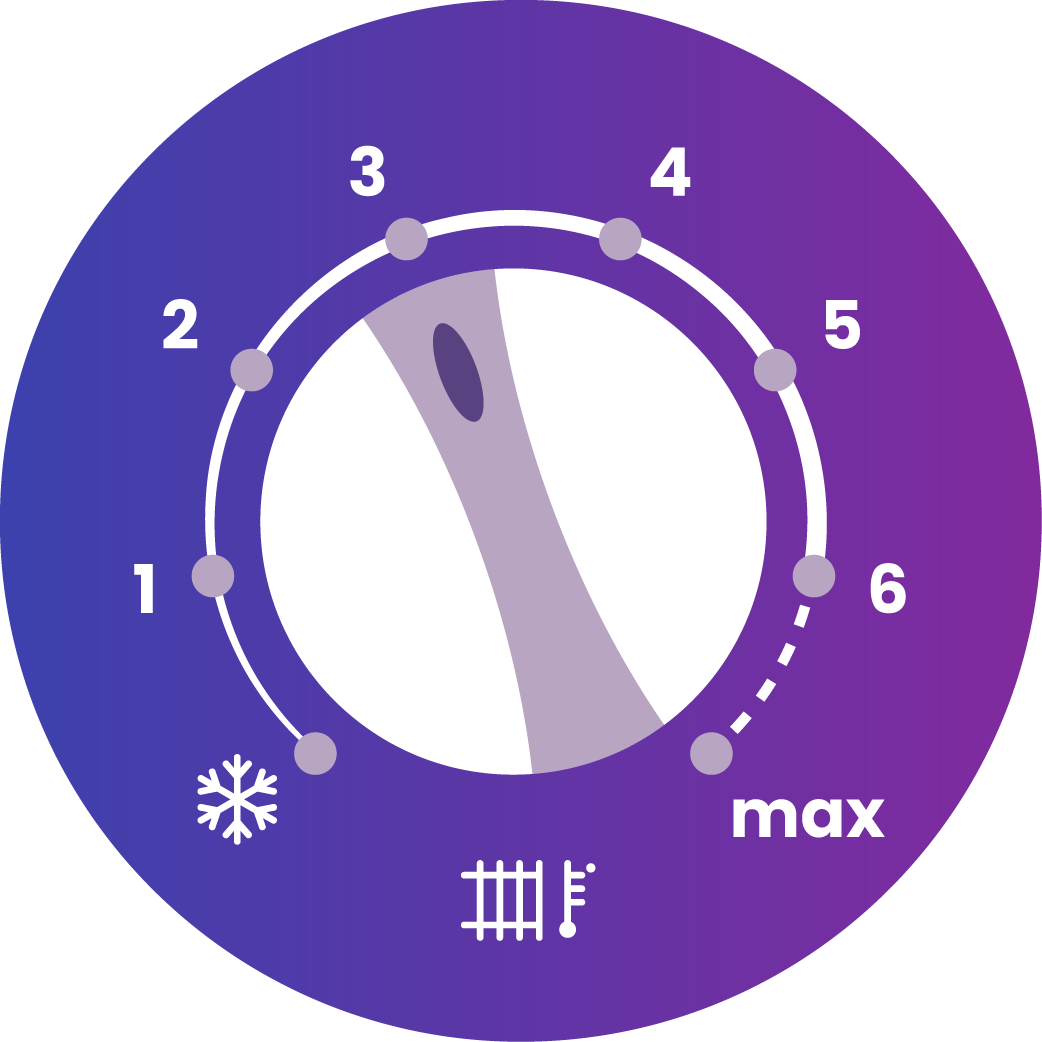Flow temperature boiler dial set on three where the lowest setting is a snowflake and the highest is max