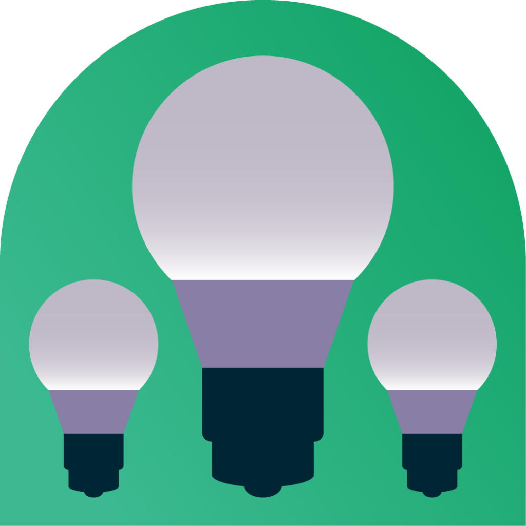 Three LED lightbulbs on green background