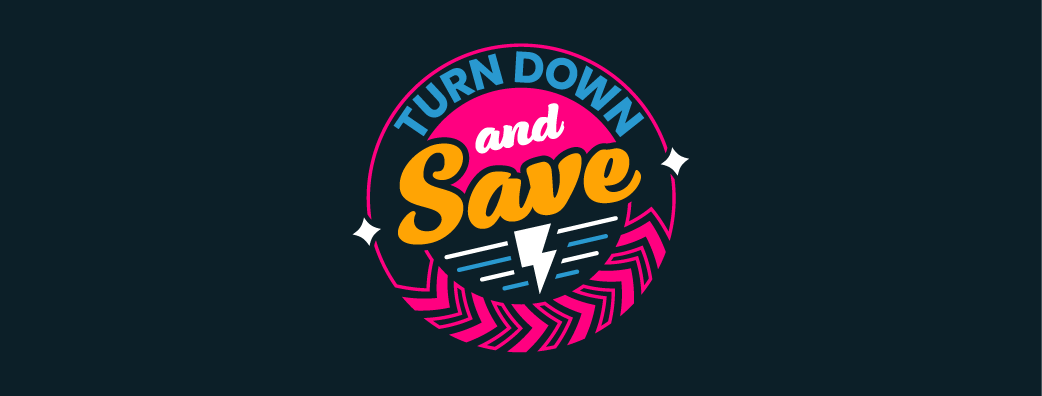 Round Turn Down and Save logo on black background