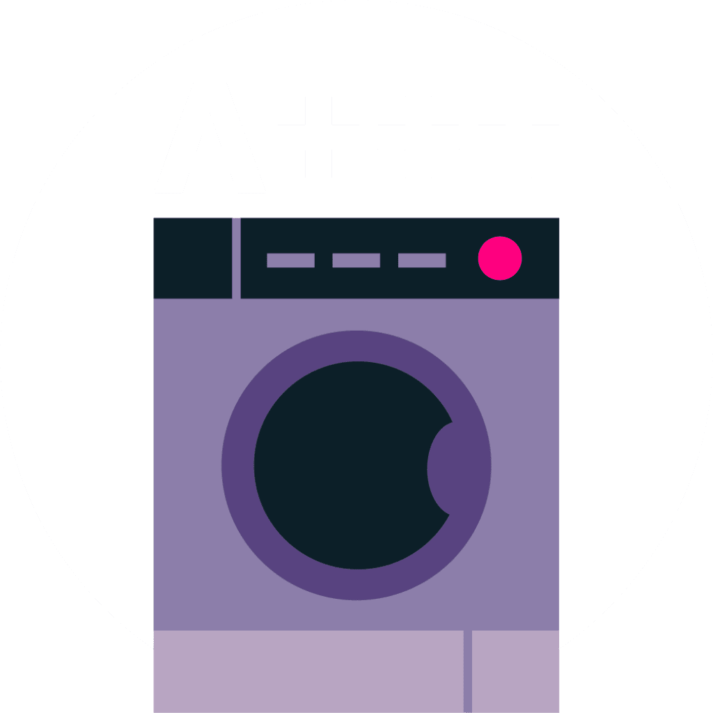 Purple tumble dryer with A+++ efficiency rating on top of it