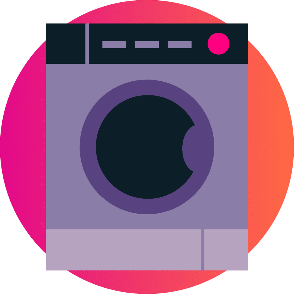 Empty purple tumble dryer on a pink circular background