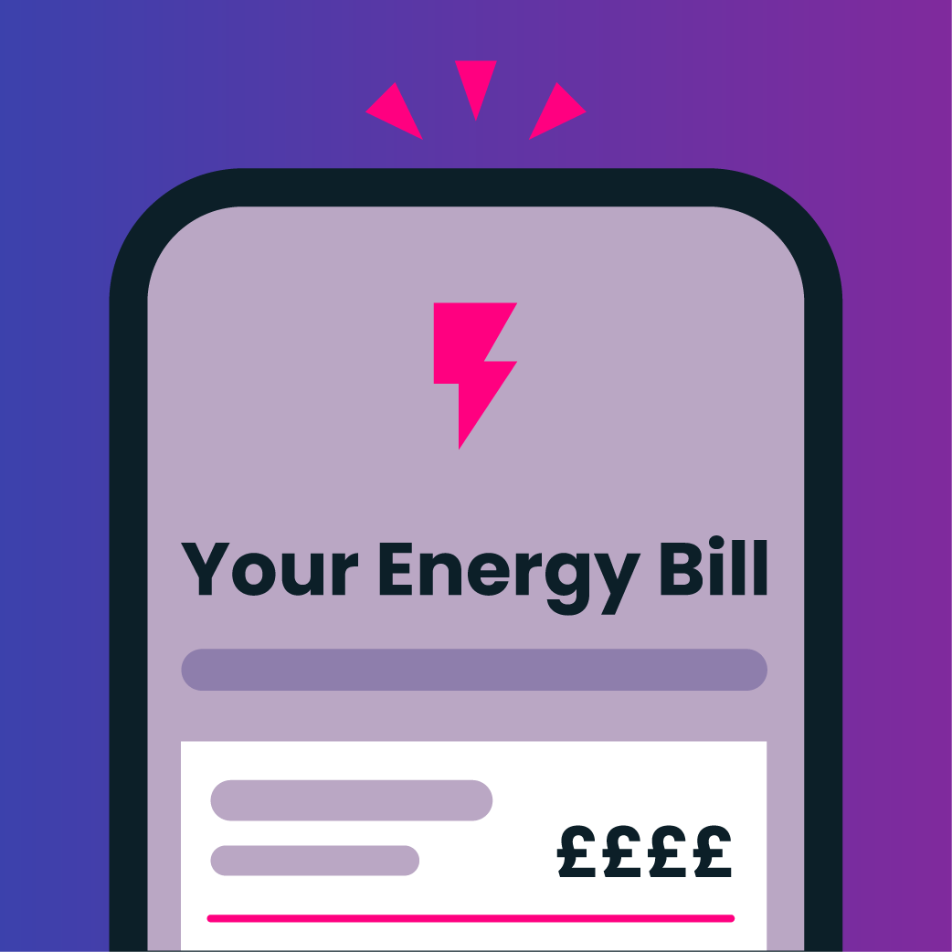 Mobile phone screen with an expensive energy bill