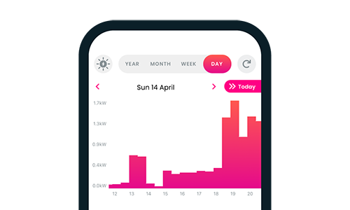 Loop mobile app screen showing pink bar graph of daily electricity use