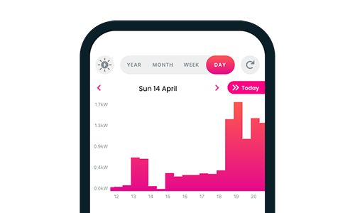 Loop mobile app screen showing pink bar graph of daily electricity use