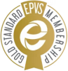 Gold rosette logo with white e inside with border reading Good Standard EPVS Membership