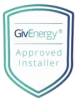White shield GivEnergy Approved Installer logo with blue and green border